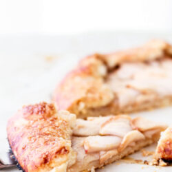 Apple galette being sliced and served